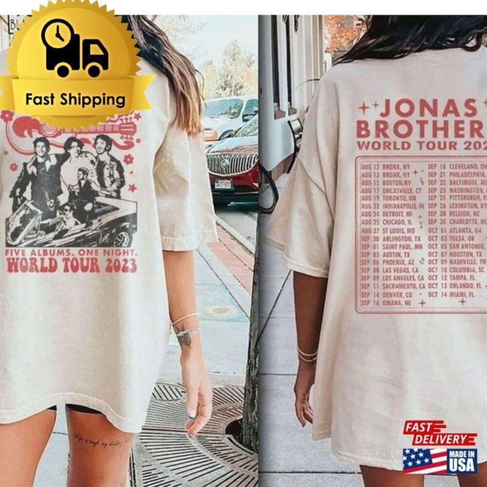 Jonas Brothers Band T-Shirt 5 Albums 1 Night Tour 2 Sided Tshirt
